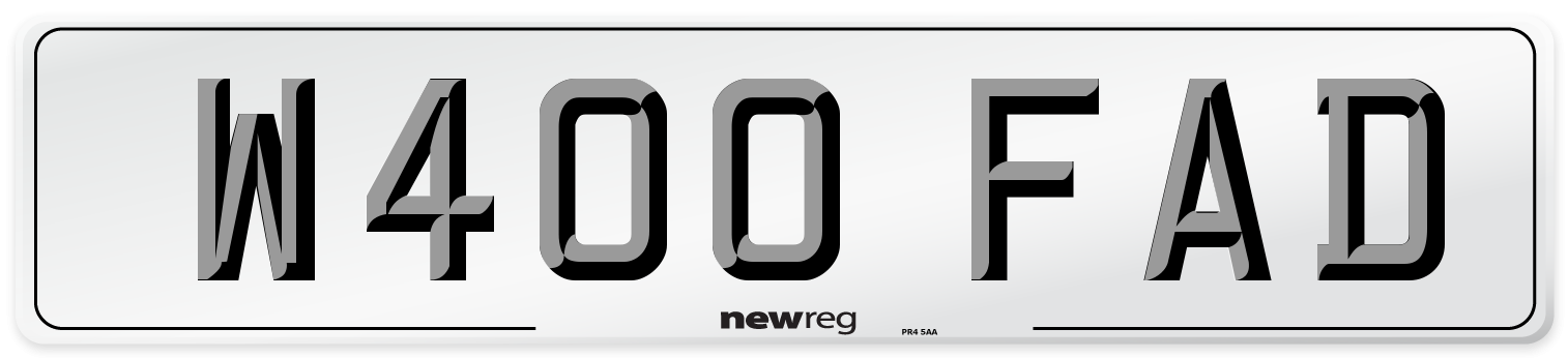 W400 FAD Number Plate from New Reg